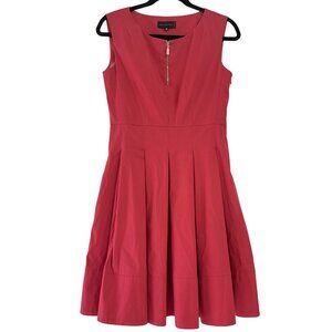 Jennifer Tattanelli Women's Red Pleated Zipper Sleeveless Knee Length Dress 40